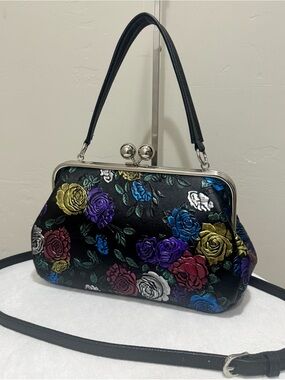 Colorful Rose Embossed Leather Handmade 
Kisslock Frame Bag, Multi Use Style